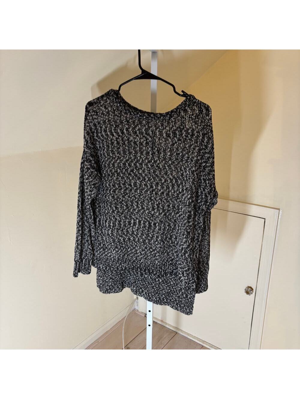 Loft Lounge EUC Women's Black White Marled Knit Pullover Sweater Size L